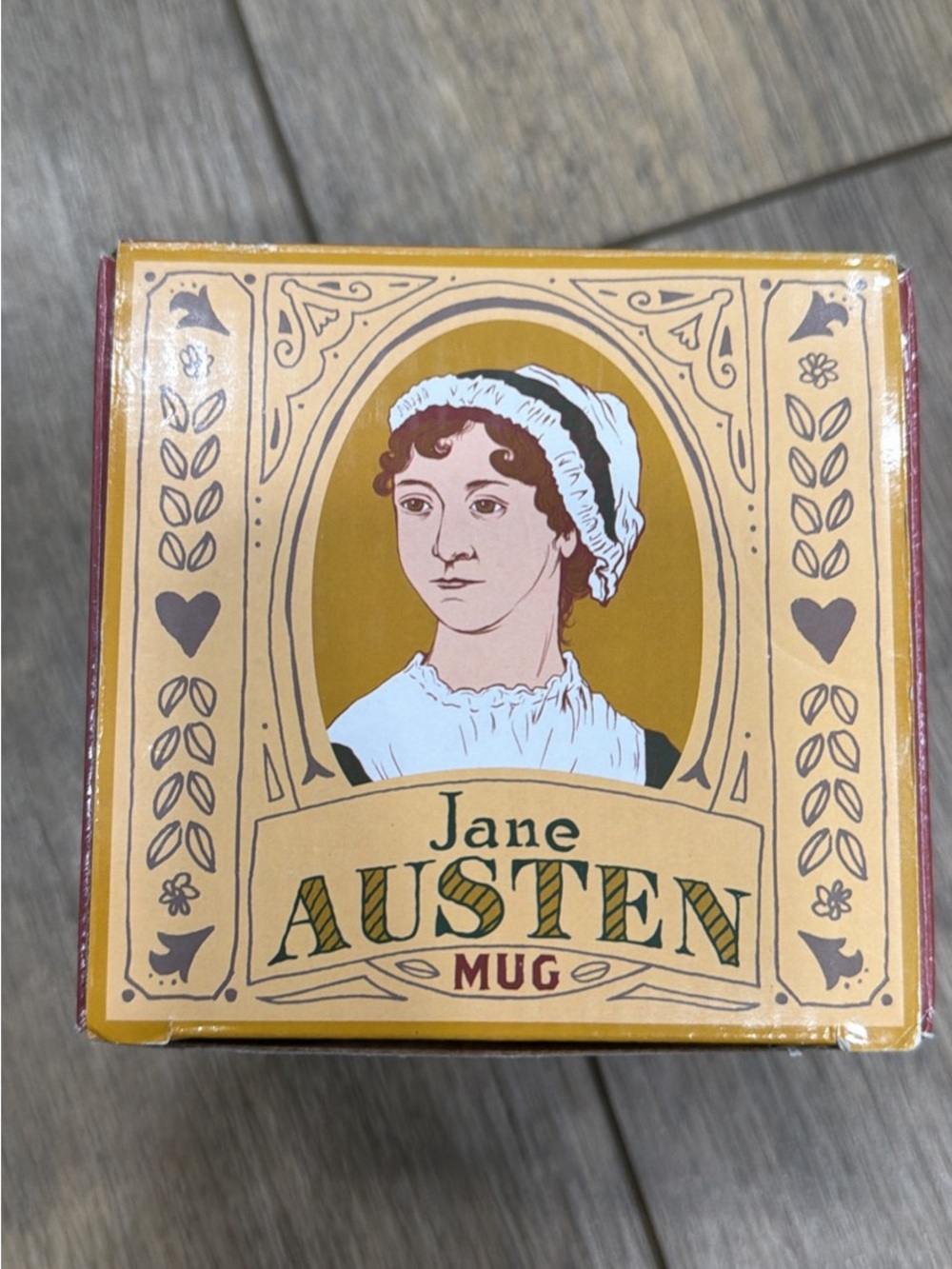 Jane Austen Themed Decorative Mug Box - Burgundy & Mustard